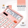 imageCATIGA Desktop Calculator 12 Digit with Large LCD Display and Sensitive Button Solar and Battery Dual Power Standard Function for Office Home School CD2786Light Pink