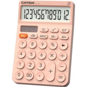 imageCATIGA 12 Digit Desktop Calculator Basic Desk Calculator with Large LCD Display Big Buttons 4 Function Solar and Battery Dual Power for Office School Home SD1292 Fresh Blue3 Pink