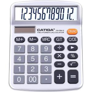 imageCATIGA Desktop Calculator 12 Digit with Large LCD Display and Sensitive Button Solar and Battery Dual Power Standard Function for Office Home School CD2786Silver