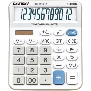imageCATIGA Desktop Calculator 12 Digit with Large LCD Display and Sensitive Button Solar and Battery Dual Power Standard Function for Office Home School CD2786Xtra Large White Commercial