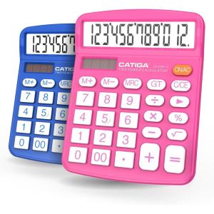 imageCATIGA Desktop Calculator 12 Digit with Large LCD Display and Sensitive Button Solar and Battery Dual Power Standard Function for Office Home School CD27861 Blue  1 Pink