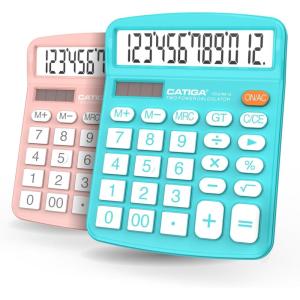 imageCATIGA Desktop Calculator 12 Digit with Large LCD Display and Sensitive Button Solar and Battery Dual Power Standard Function for Office Home School CD27861 Light Blue  1 Light Pink