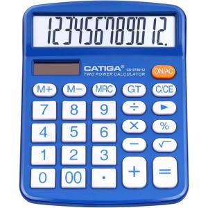 imageCATIGA Desktop Calculator 12 Digit with Large LCD Display and Sensitive Button Solar and Battery Dual Power Standard Function for Office Home School CD2786151 Blue