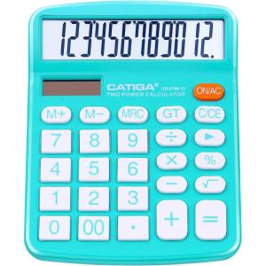 imageCATIGA Desktop Calculator 12 Digit with Large LCD Display and Sensitive Button Solar and Battery Dual Power Standard Function for Office Home School CD2786161 Light Blue