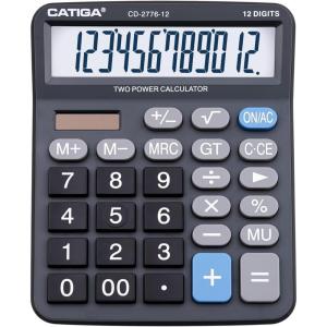 imageCATIGA Desktop Calculator 12 Digit with Large LCD Display and Sensitive Button Solar and Battery Dual Power Standard Function for Office Home School CD2786Xtra Large Black Commercial