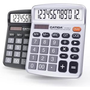 imageCATIGA Desktop Calculator 12 Digit with Large LCD Display and Sensitive Button Solar and Battery Dual Power Standard Function for Office Home School CD278617 Two Pack