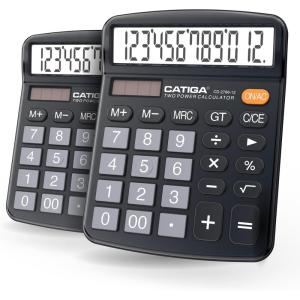 imageCATIGA Desktop Calculator 12 Digit with Large LCD Display and Sensitive Button Solar and Battery Dual Power Standard Function for Office Home School CD27862 Blacks