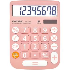 imageCATIGA Desktop Calculator 8 Digit with Solar Power and Easy to Read LCD Display Big Buttons for Home Office School Class and Business 4 Function Small Basic Calculators for Desk CD8185Light Pink