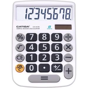 imageCATIGA Desktop Calculator 8 Digit with Solar Power and Easy to Read LCD Display Big Buttons for Home Office School Class and Business 4 Function Small Basic Calculators for Desk CD8185White