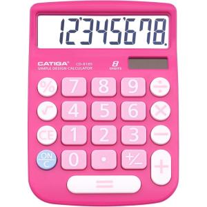 imageCATIGA Desktop Calculator 8 Digit with Solar Power and Easy to Read LCD Display Big Buttons for Home Office School Class and Business 4 Function Small Basic Calculators for Desk CD8185Pink