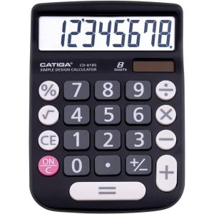 imageCATIGA Desktop Calculator 8 Digit with Solar Power and Easy to Read LCD Display Big Buttons for Home Office School Class and Business 4 Function Small Basic Calculators for Desk CD8185Black