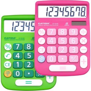 imageCATIGA Desktop Calculator 8 Digit with Solar Power and Easy to Read LCD Display Big Buttons for Home Office School Class and Business 4 Function Small Basic Calculators for Desk CD8185Two Pack