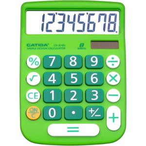 imageCATIGA Desktop Calculator 8 Digit with Solar Power and Easy to Read LCD Display Big Buttons for Home Office School Class and Business 4 Function Small Basic Calculators for Desk CD8185Green
