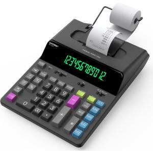 imageCATIGA 12 Digit Thermal Printing Calculator with Tape Print Out InkFree Adding Machine 5X Faster Quite at 80 LPS Extra Large Fluorescent Display Tax Calculation with Clock and Calendar SP2401Black